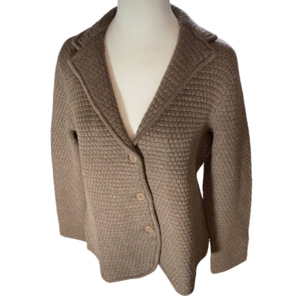 Talbots Pure Merino Cardigan Med Brown /Taupe Textured V-Neck Collar, EUC, Large - Picture 10 of 15